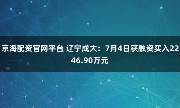 京海配资官网平台 辽宁成大：7月4日获融资买入2246.90万元