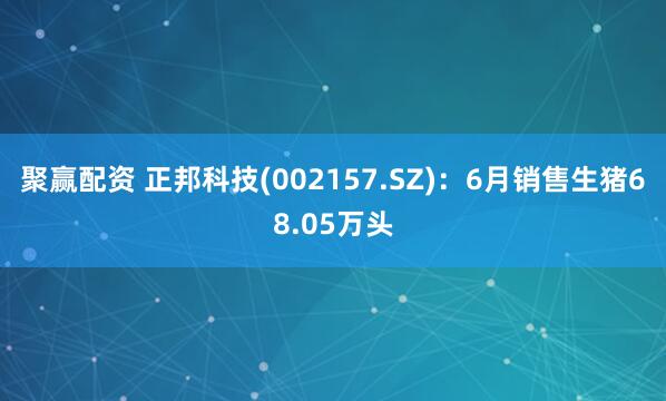 聚赢配资 正邦科技(002157.SZ)：6月销售生猪68.05万头