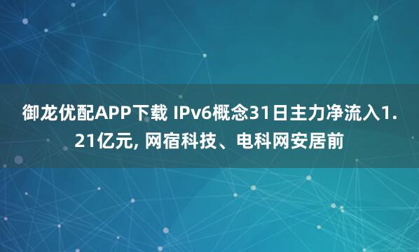 御龙优配APP下载 IPv6概念31日主力净流入1.21亿元, 网宿科技、电科网安居前