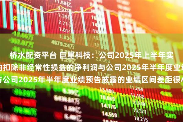 桥水配资平台 巨星科技：公司2025年上半年实现归属于上市公司股东的扣除非经常性损益的净利润与公司2025年半年度业绩预告披露的业绩区间差距很小